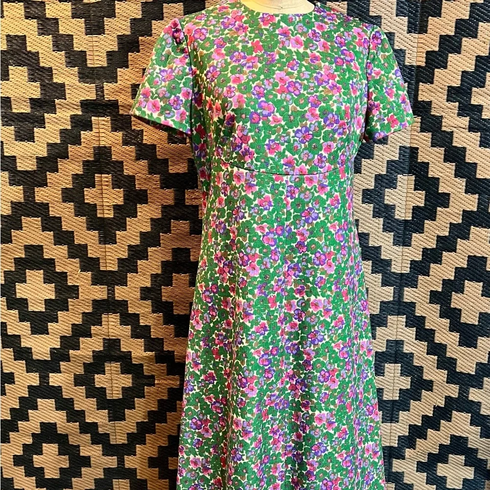 VINTAGE Flower Power‎ bold psychedelic floral long maxi dress gown polyester 60s
